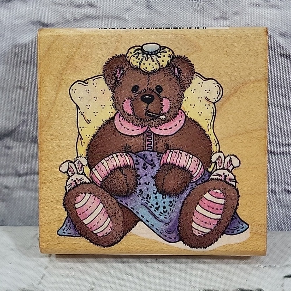 CoMotion Rubber Stamp #1895 GET WELL BEAR  Bear‎ Blanket Sick Vintage